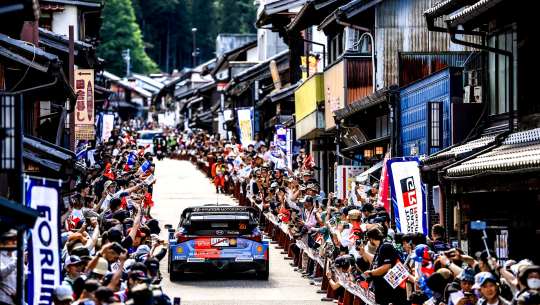 A shipping container traveling across continents for the World Rally Championship